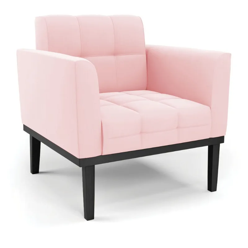 Poltrona Base de Madeira Fixa Preto Elisa Suede D03 - D'Rossi Rosa Bebê