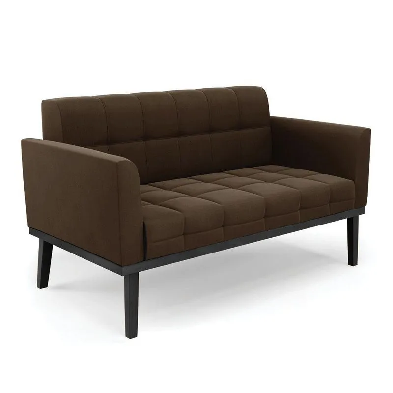 Sofá Namoradeira 2 Lugares Base De Madeira Preto Elisa Suede D03 - D'rossi Cor Marrom