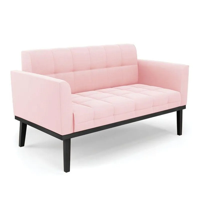 Sofá Namoradeira 2 Lugares Base De Madeira Preto Elisa Suede D03 - D'rossi Cor Rosa Bebê