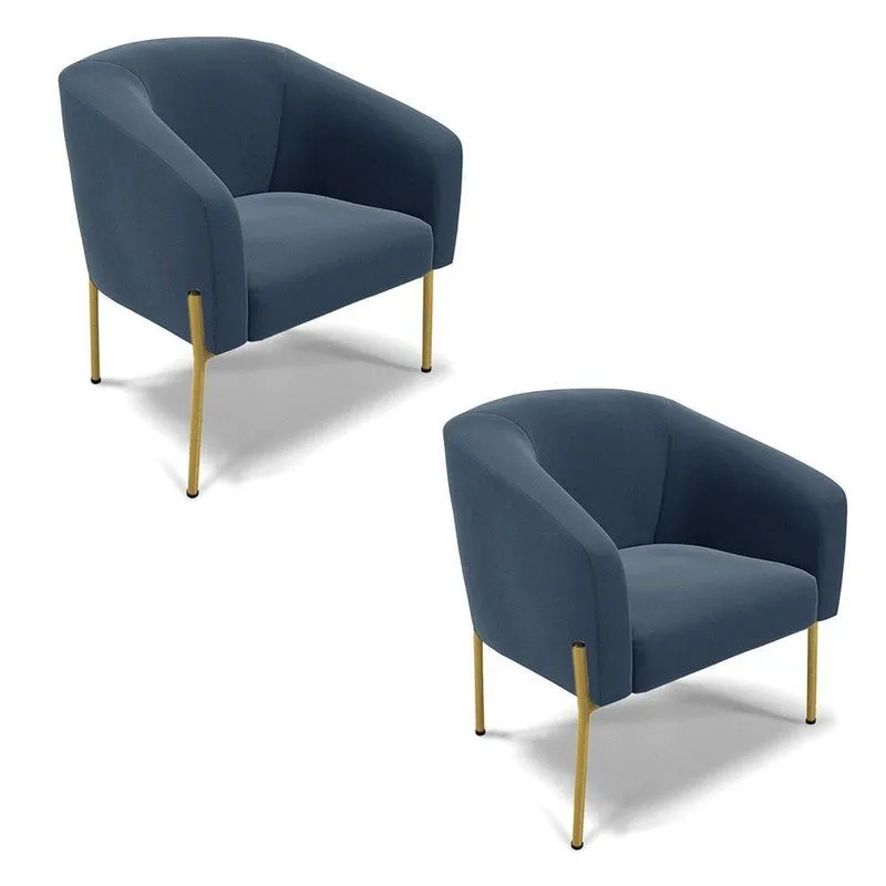 Poltrona Pé De Ferro Dourado Kit 2 Stella Suede D03 - D'rossi Cor Azul Marinho