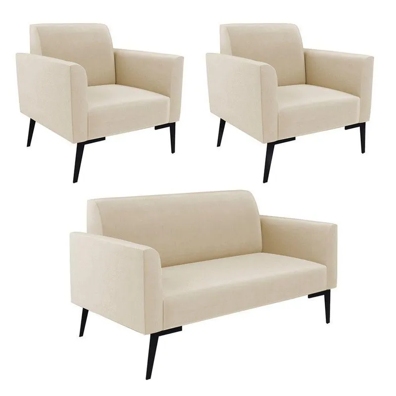 Sofá Namoradeira Com 2 Poltronas Pés Villach Marisa Suede D03 - D\'rossi Cor Bege