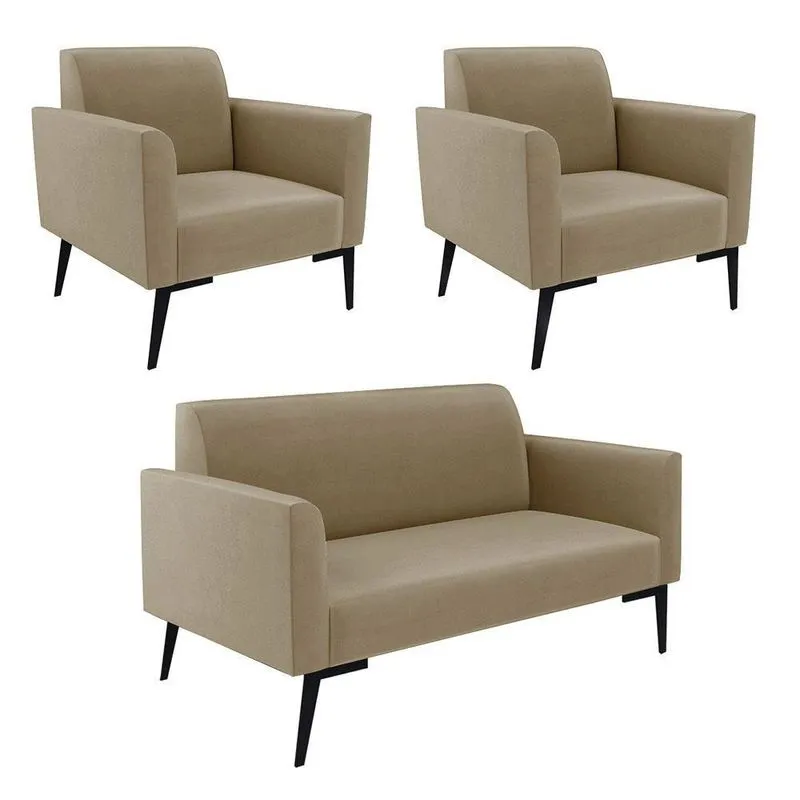 Sofá Namoradeira Com 2 Poltronas Pés Villach Marisa Suede D03 - D\'rossi Cor Marrom Rato