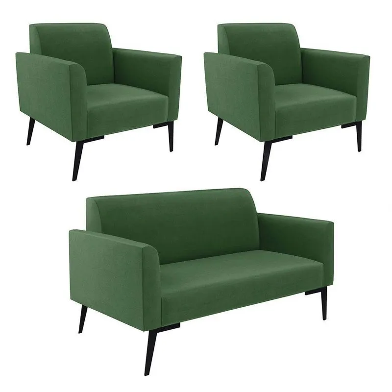 Sofá Namoradeira Com 2 Poltronas Pés Villach Marisa Suede D03 - D\'rossi Cor Verde