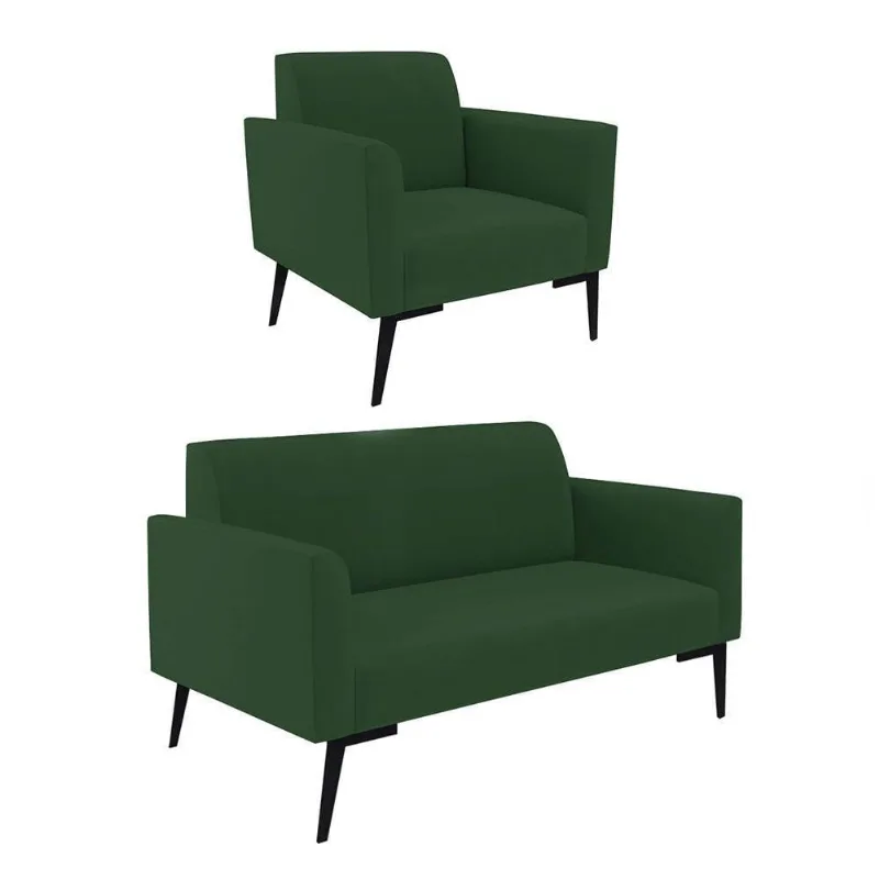 Sofá Namoradeira Com Poltrona Pés Villach Marisa Veludo D03 - D\'rossi Cor Verde