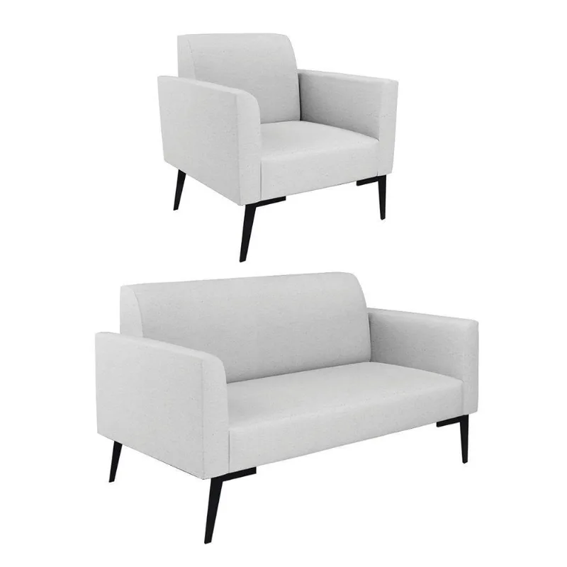 Sofá Namoradeira Com 2 Poltronas Pés Villach Marisa Linho D03 - D\'rossi Cor A05 Cinza
