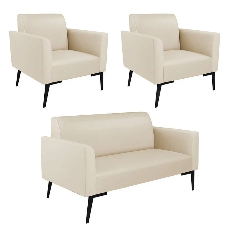 Sofá Namoradeira Com 2 Poltronas Pés Villach Marisa Corino D03 - D\'rossi Cor Bege