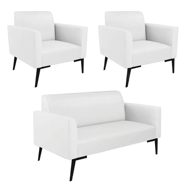 Sofá Namoradeira Com 2 Poltronas Pés Villach Marisa Corino D03 - D\'rossi Cor Branco