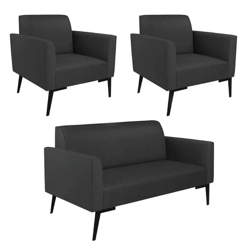 Sofá Namoradeira Com 2 Poltronas Pés Villach Marisa Corino D03 - D\'rossi Cor Preto