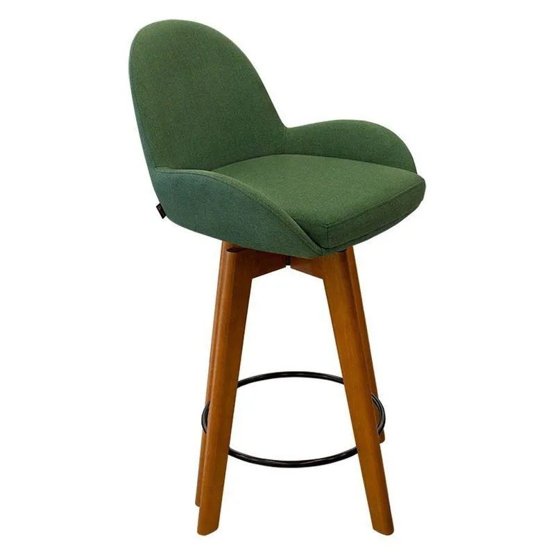 Banqueta Alta Base Giratória De Madeira Angelim Linho Verde K01 - D'rossi