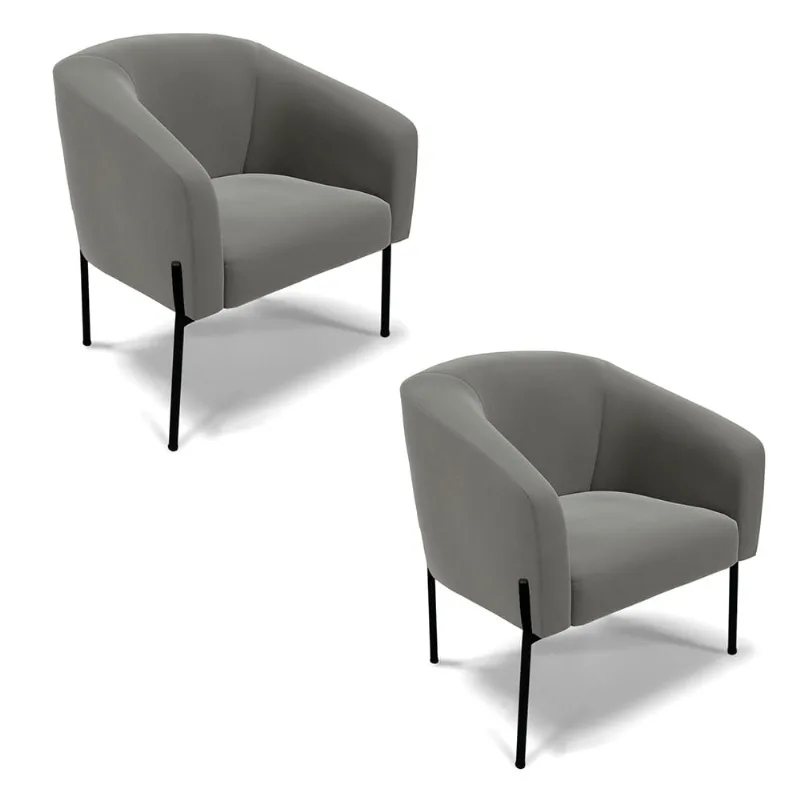 Poltrona Decorativa Pé de Ferro Preto Kit 2 Stella Suede Grafite D03 - D'Rossi
