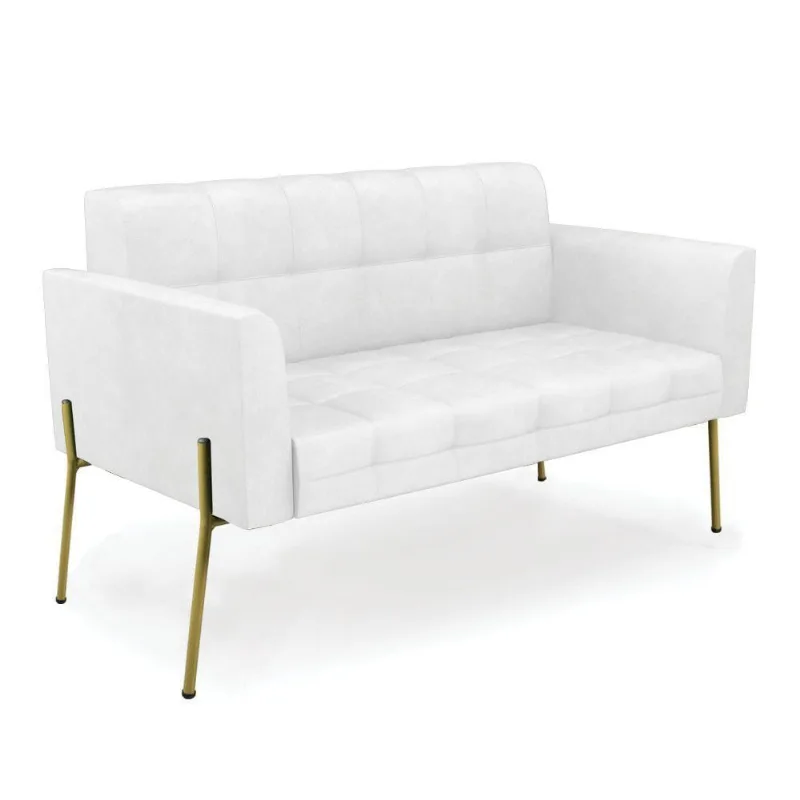 Sofá Namoradeira 2 Lugares Pé De Ferro Dourado Elisa Corano D03 - D'rossi Cor Branco