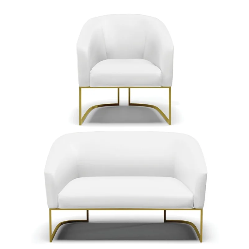 Sofá Namoradeira e Poltrona Industrial Dourado Stella Sint Branco D03 - D'Rossi