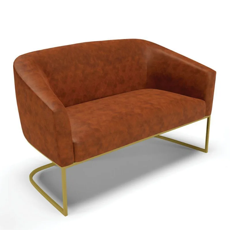 Sofá Namoradeira 2 Lugares Base Industrial Dourado Stella Corano Nozes D03 - D'rossi