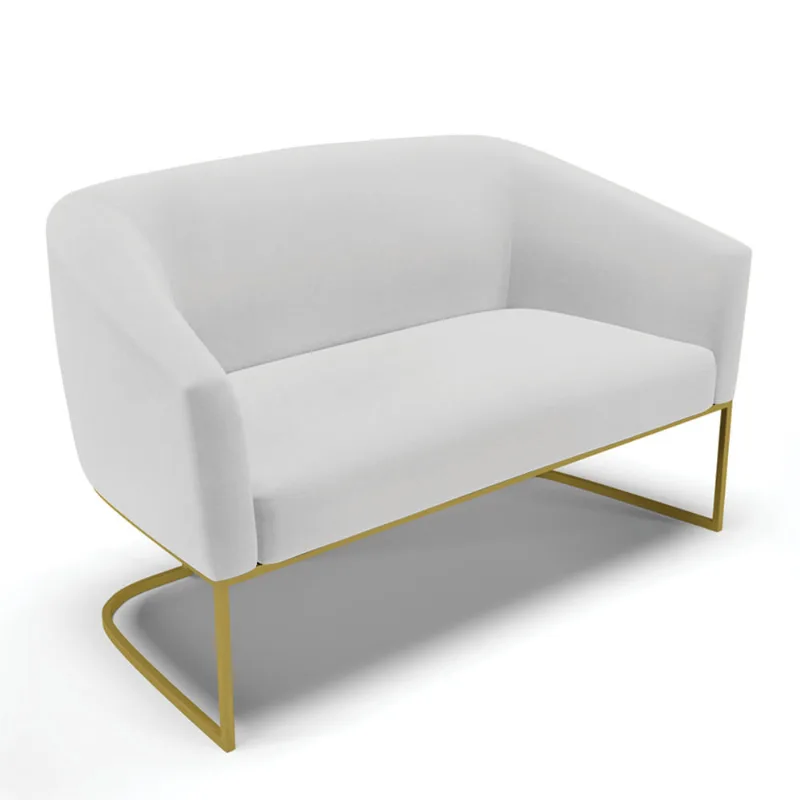 Sofá 2 Lugares Namoradeira Industrial Dourado Stella Linho Cinza D03 - D'Rossi