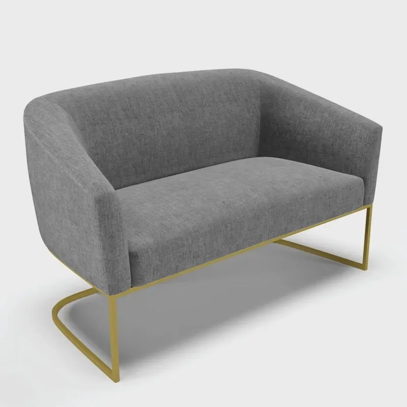 Sofá Namoradeira 2 Lugares Base Industrial Dourado Stella Linho Grafite A26 D03 - D'Rossi