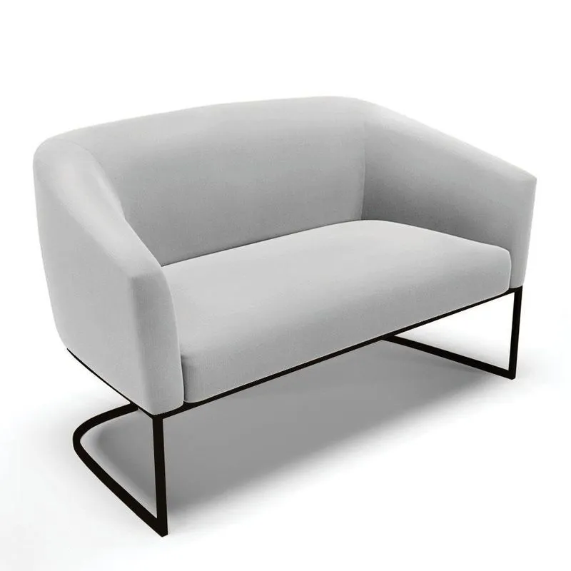 Sofá Namoradeira 2 Lugares Base Industrial Preto Stella Suede Cinza D03 - D'rossi