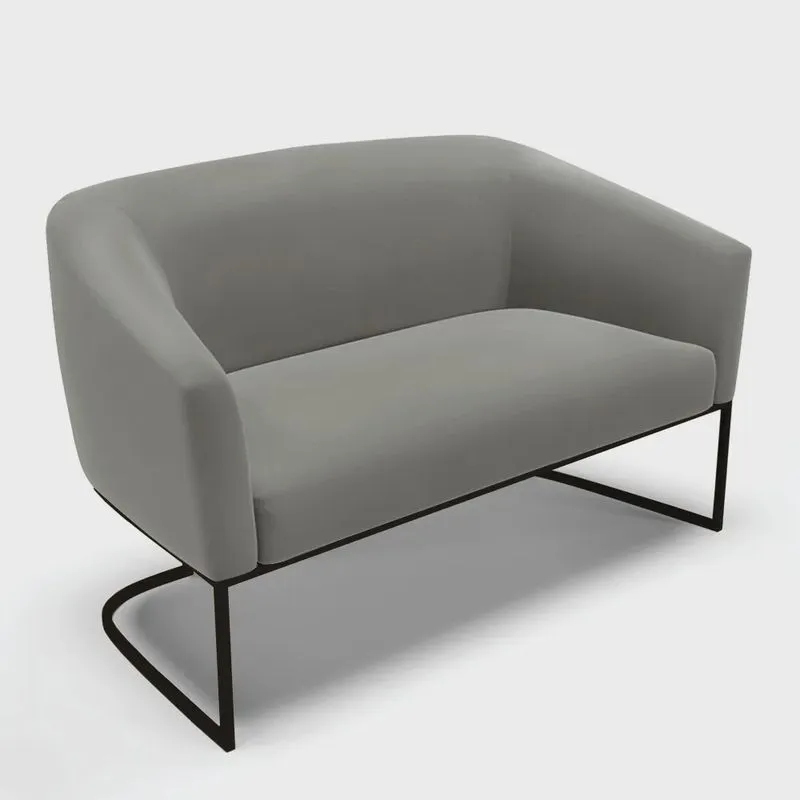 Sofá Namoradeira 2 Lugares Base Industrial Preto Stella Suede Grafite D03 - D'Rossi