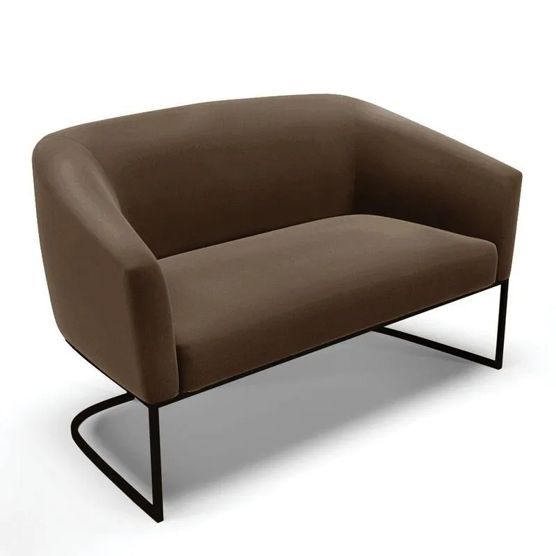 Sofá Namoradeira 2 Lugares Base Industrial Preto Stella Suede Marrom D03 - D'rossi
