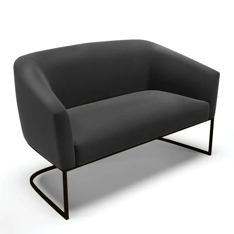 Sofá Namoradeira 2 Lugares Base Industrial Preto Stella Suede Preto D03 - D'rossi