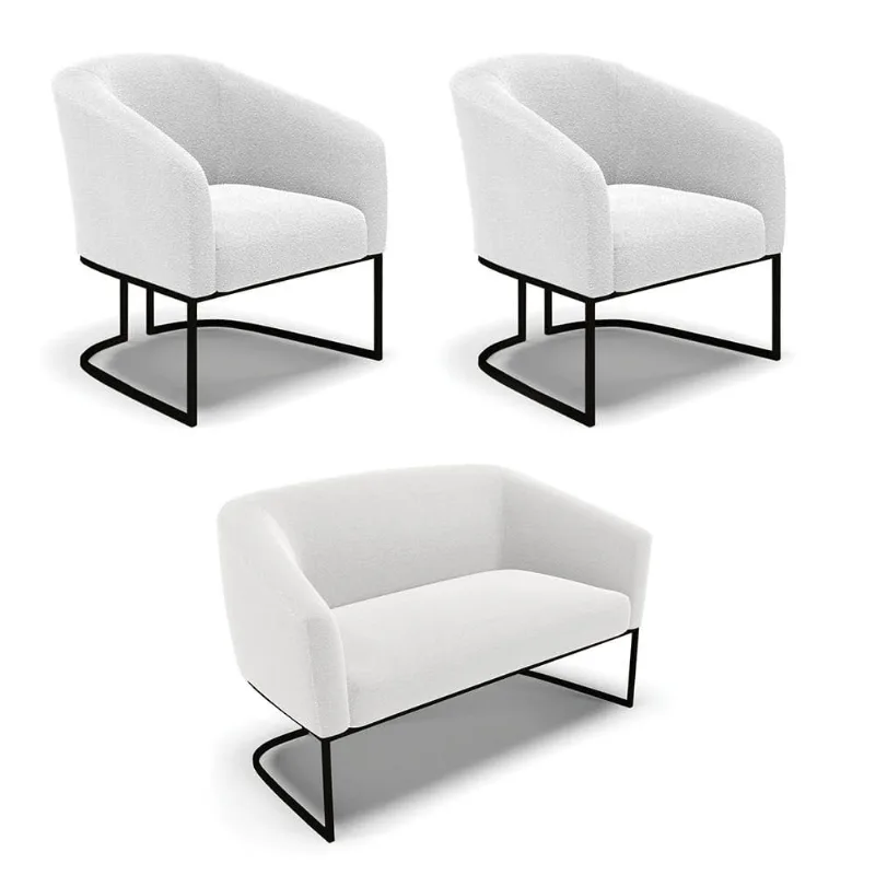 Namoradeira e 2 Poltronas Industrial Preto Stella Bouclê Off White D03 - D'Rossi