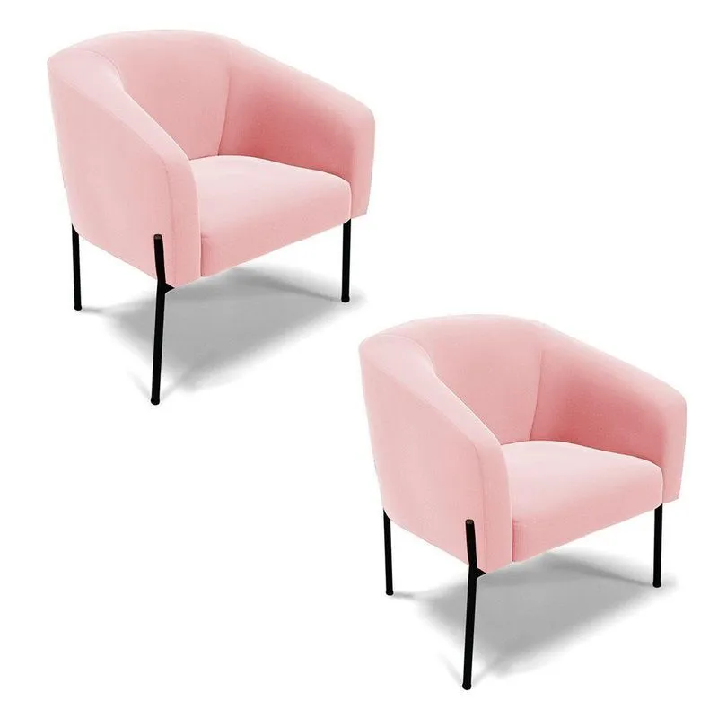 Poltrona Pé De Ferro Preto Kit 2 Stella Suede D03 - D'rossi Cor Rosa Bebê