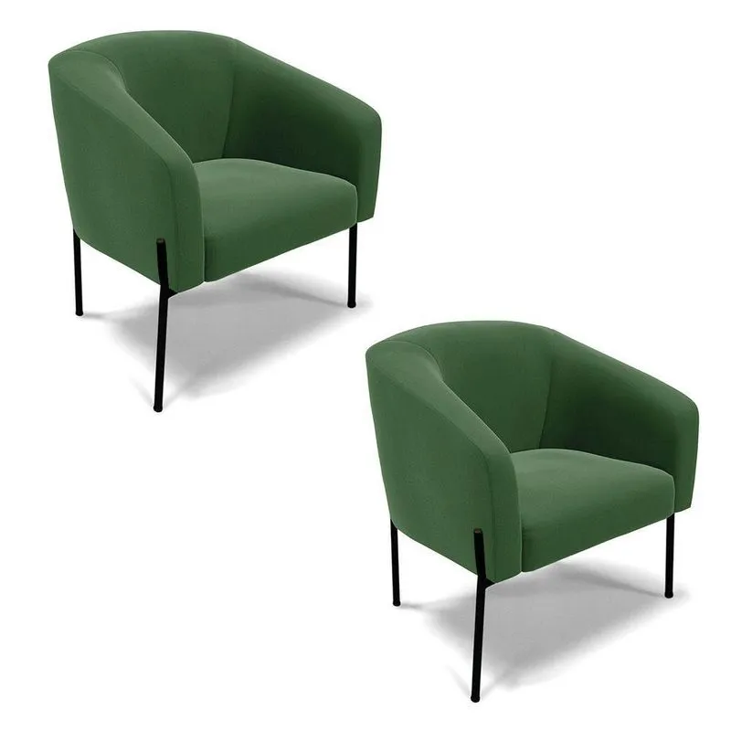 Poltrona Pé De Ferro Preto Kit 2 Stella Suede D03 - D'rossi Cor Verde
