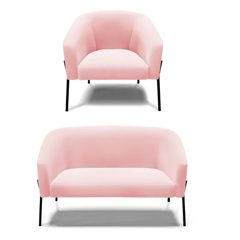 Sofá Namoradeira e Poltrona Pé de Ferro Preto Stella Suede D03 - D'Rossi Rosa Bebê