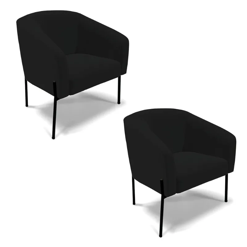 Poltrona Decorativa Pé de Ferro Preto Kit 2 Stella Linho D03 - D'Rossi A79 Preto
