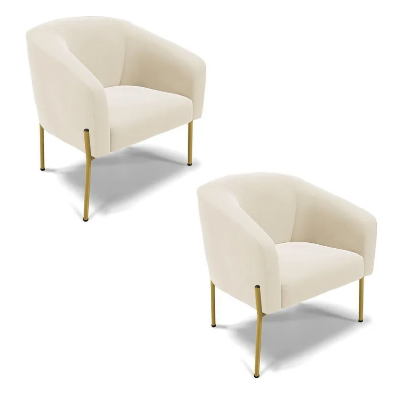 Poltrona Pé De Ferro Dourado Kit 2 Stella Veludo D03 - D'rossi Cor Bege