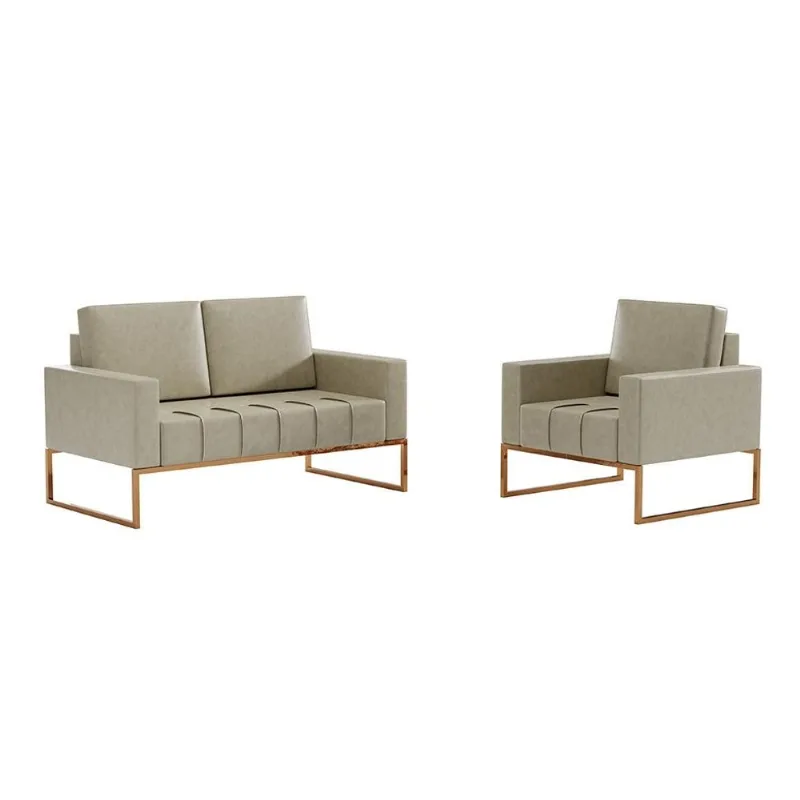 Conjunto de Sofá 2 Lugares com 1 Poltrona Atena Revestimento Sintético Bege