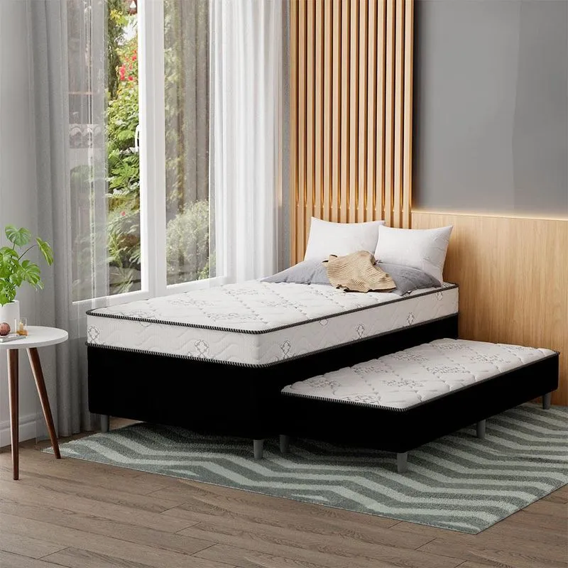 Cama Box Conjugada com Cama Auxiliar Mobly Premier Unibox Molas Ensacadas Solteirão Preta