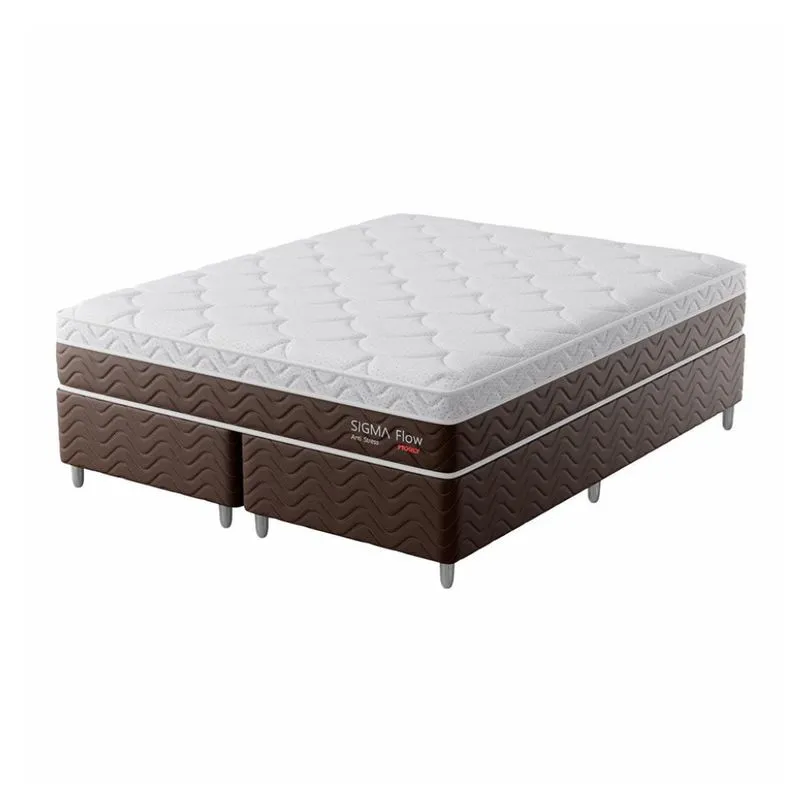 Cama Box com Colchão Queen Mobly Sigma Flow Molas Ensacadas Madeira Marrom e Branco