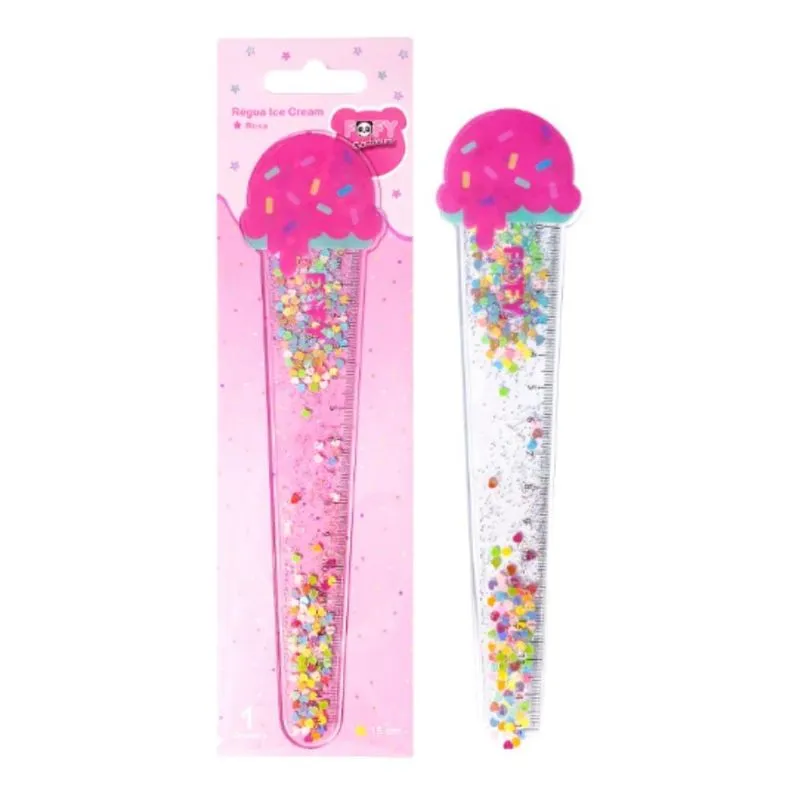 Régua Escolar Divertida Ice Cream Rosa Com Glitter - Fofy