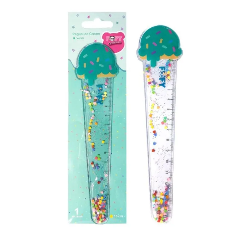 Régua Escolar Divertida Ice Cream Verde Com Glitter - Fofy