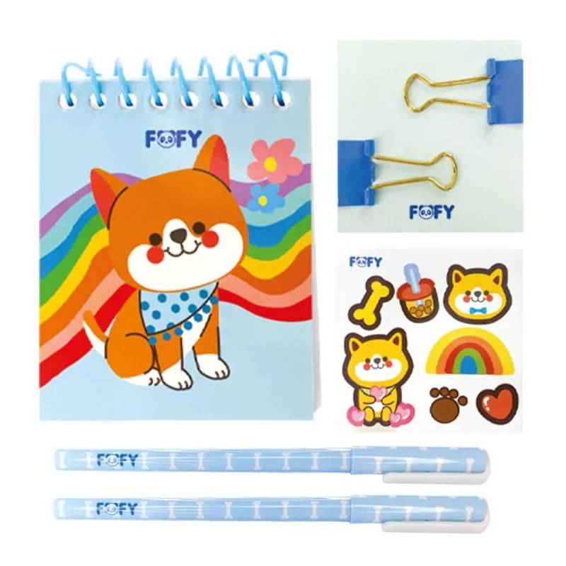 Kit Fofo De Anotações Com Case Zip Doguinho Azul - Fofy