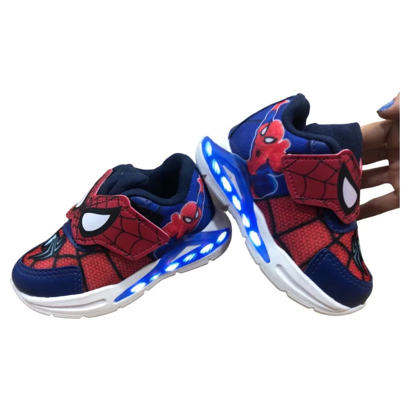 Tênis Infantil Menino Personagem Teia Aranha Luz que Pisca Confortável Macio Led que acende