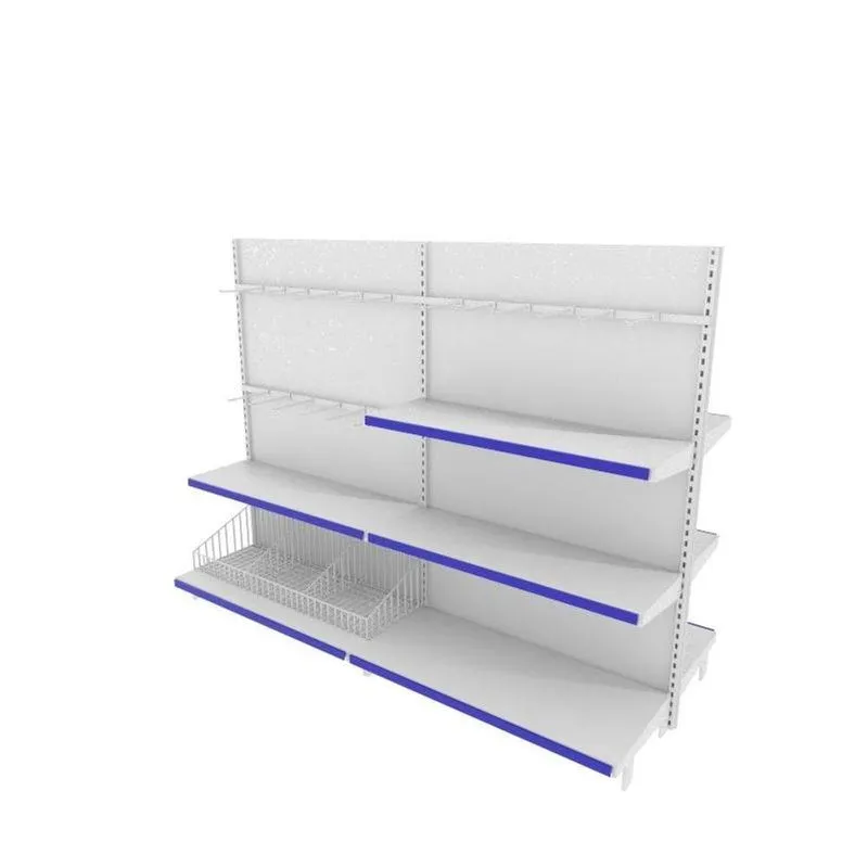 Gondola De Aço Altura 142 Cm Central Bandejas 40/30 Com Cestos E Ganchos Branco Gc142braz297