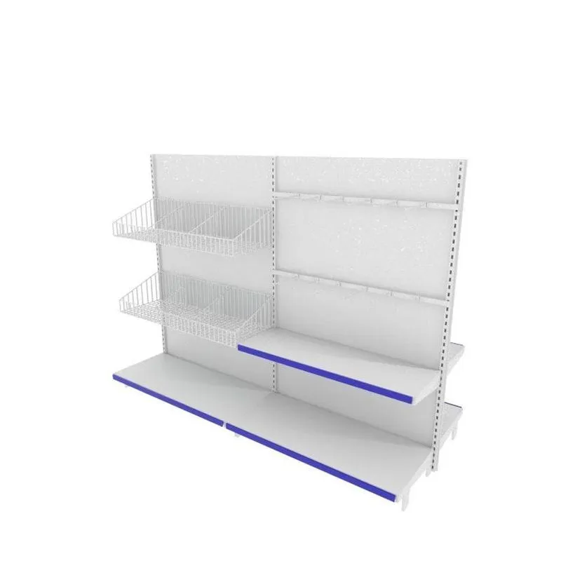 Gondola De Aço Altura 142 Cm Central Bandejas 40/30 Com Cestos E Ganchos Branco Gc142braz331