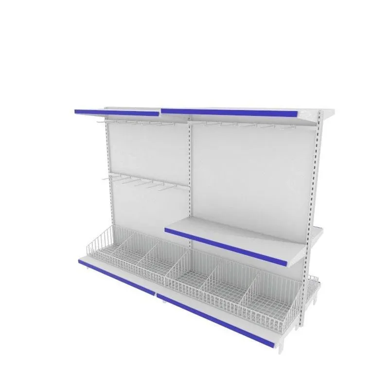 Gondola De Aço Altura 142 Cm Central Bandejas 40/30 Com Cestos E Ganchos Branco Gc142braz332
