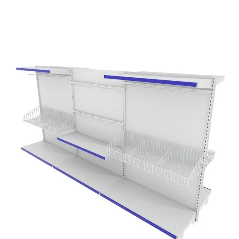 Gondola De Aço Altura 142 Cm Central Bandejas 40/30 Com Cestos E Ganchos Branco Gc142braz537