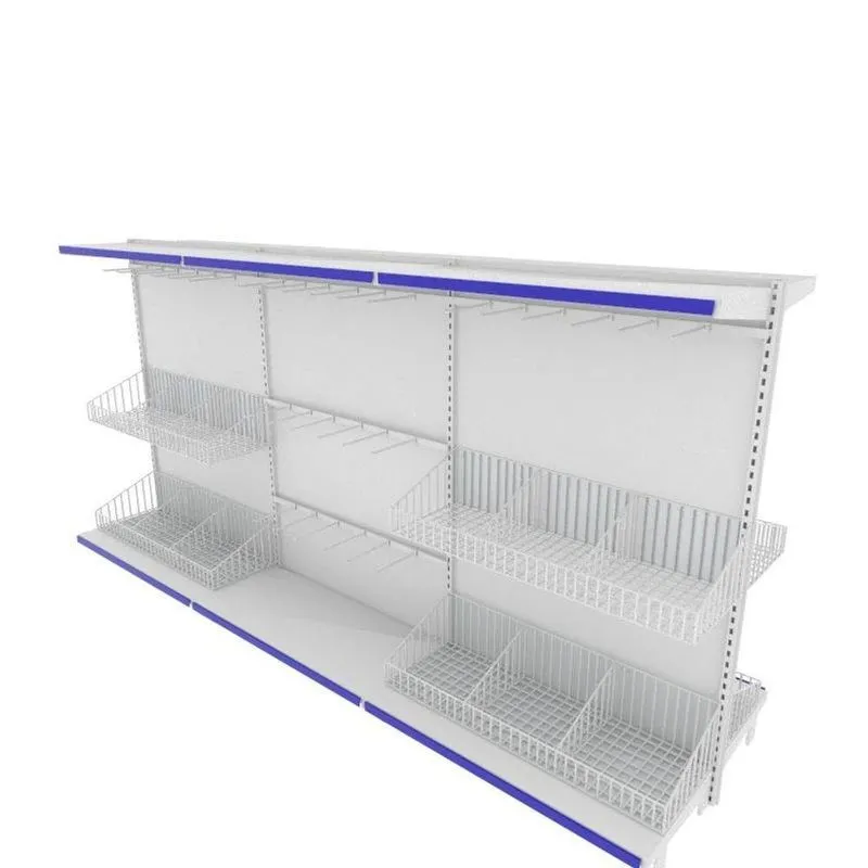 Gondola De Aço Altura 142 Cm Central Bandejas 40/30 Com Cestos E Ganchos Branco Gc142braz564