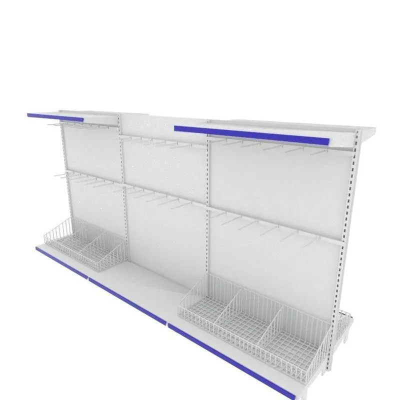 Gondola De Aço Altura 142 Cm Central Bandejas 40/30 Com Cestos E Ganchos Branco Gc142braz618