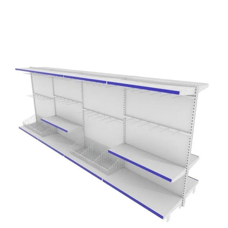 Gondola De Aço Altura 142 Cm Central Bandejas 40/30 Com Cestos E Ganchos Branco Gc142braz880