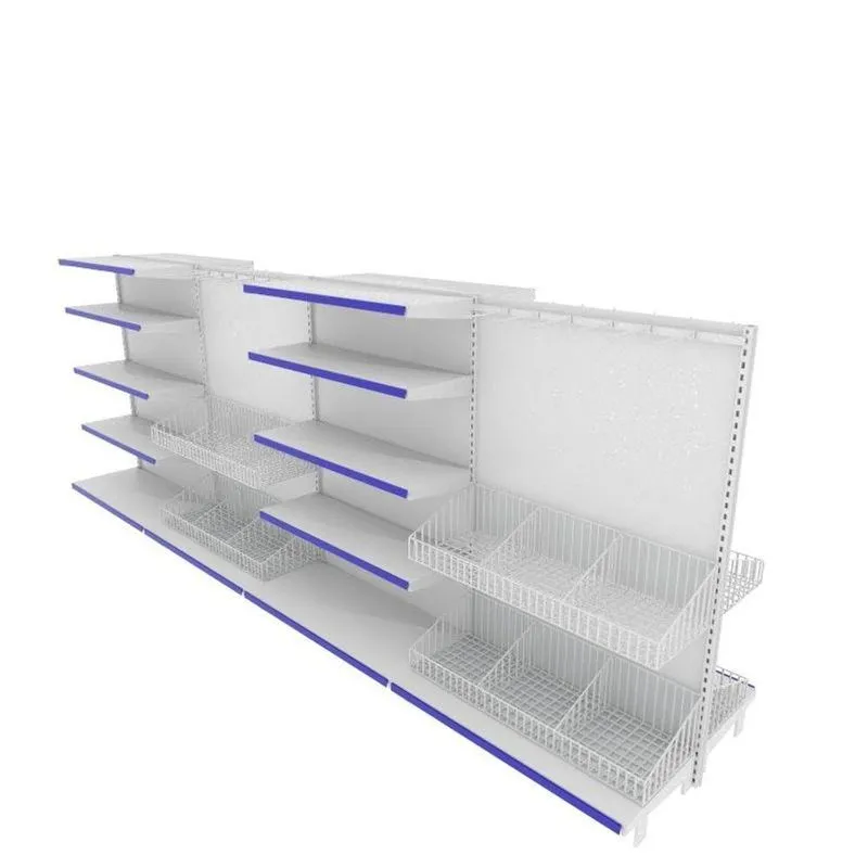 Gondola De Aço Altura 142 Cm Central Bandejas 40/30 Com Cestos E Ganchos Branco Gc142braz946