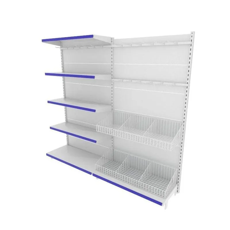 Gondola De Aço Altura 170 Cm Parede Bandejas 40/30 Com Cestos E Ganchos Branco Gp170braz137
