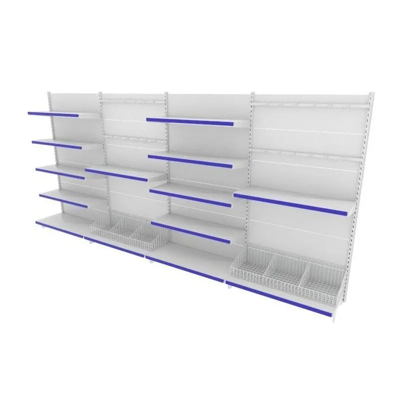 Gondola De Aço Altura 170 Cm Parede Bandejas 40/30 Com Cestos E Ganchos Branco Gp170braz1067
