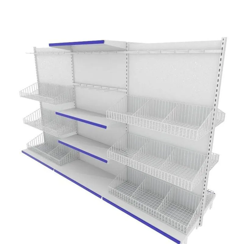 Gondola De Aço Altura 170 Cm Central Bandejas 40/30 Com Cestos E Ganchos Branco Gc170braz487