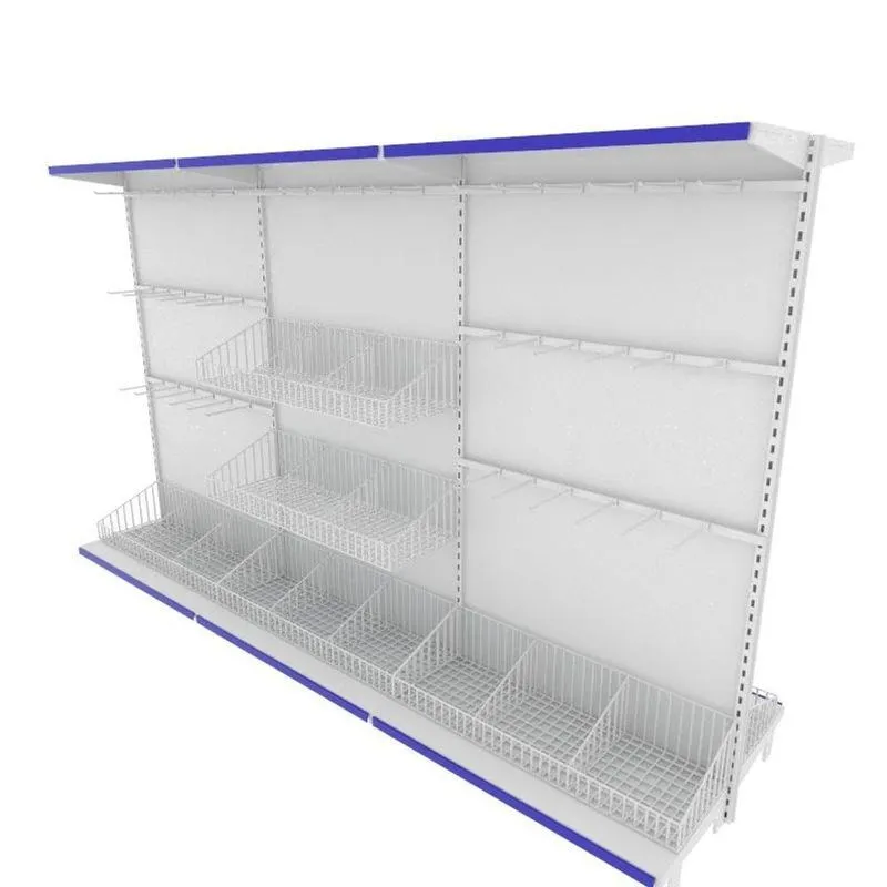 Gondola De Aço Altura 170 Cm Central Bandejas 40/30 Com Cestos E Ganchos Branco Gc170braz585