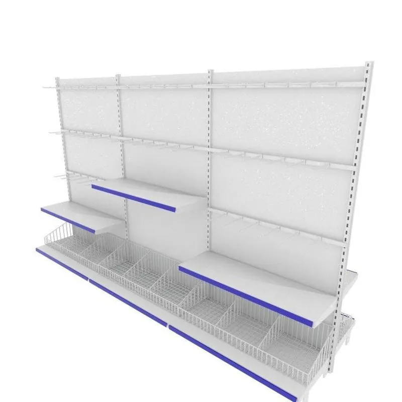 Gondola De Aço Altura 170 Cm Central Bandejas 40/30 Com Cestos E Ganchos Branco Gc170braz634