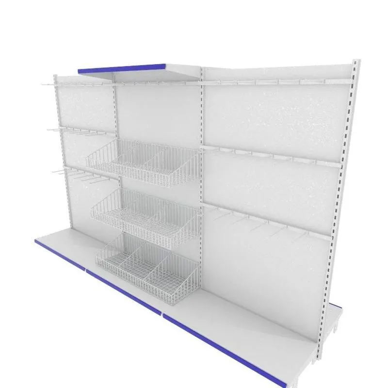 Gondola De Aço Altura 170 Cm Central Bandejas 40/30 Com Cestos E Ganchos Branco Gc170braz676